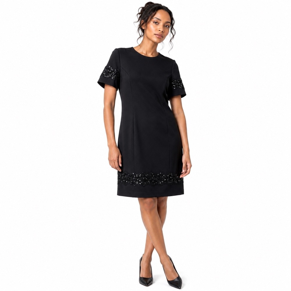 Vtg Talbots Kathryn Conover Shift Dress Black Sequin Lace Vintage Womens 12P